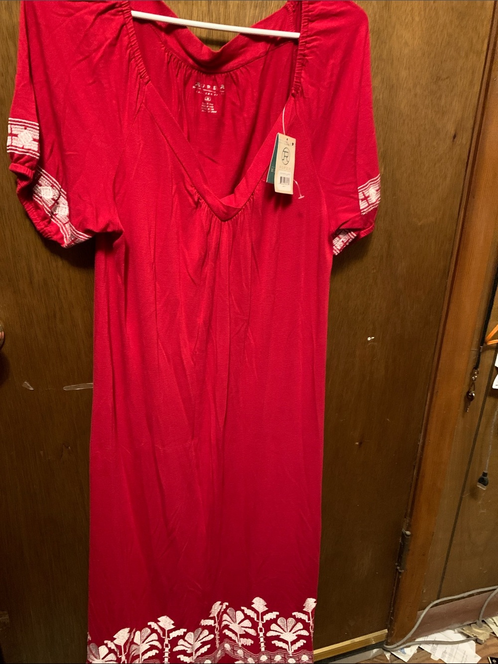 Roper Red Casual V-Neck Dress with White Trim